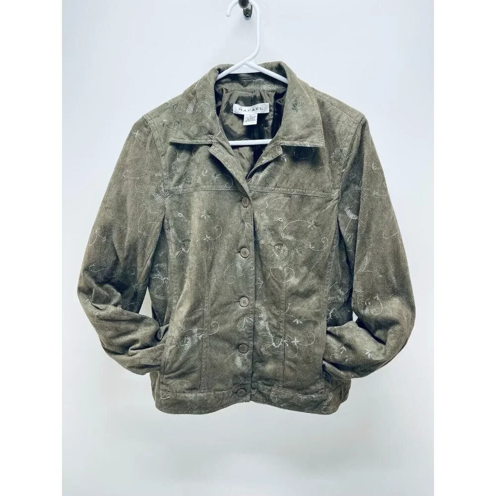 RAFAEL Blazer Jacket Size 10 Women’s Floral Embroidered Faux Suede Button Front - Picture 3 of 12